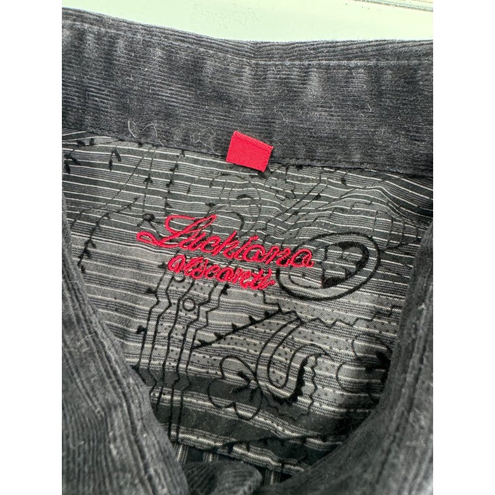 Luchiano Visconti Men Shirt Corduroy Trim Flip Cuff Paisley Textured Button Up M - Picture 7 of 10